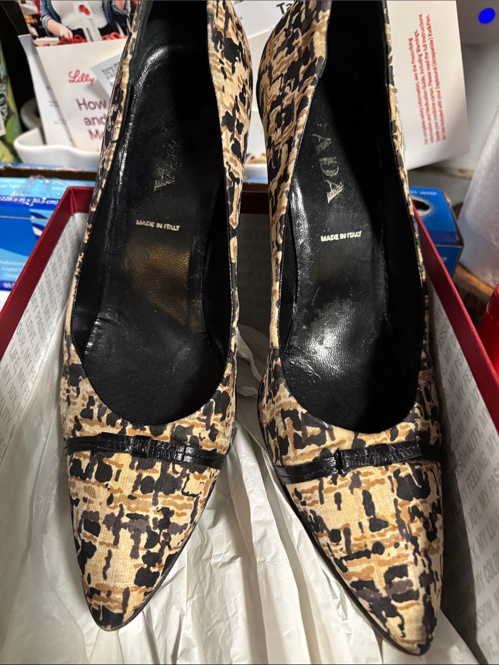 Prada Pointed Leopard-Print Ballet Flats in Brown and Black